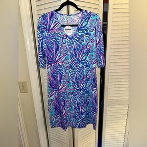 NWT Lulu-B Aqua and Fuchsia Swirl Dress with Pineapple Display